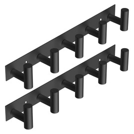 VAEHOLD Black Hat and Coat Wall Mount Rack 5 Hooks for Robes, Bags, Keys, and Towels Bathroom Towel Hanger Organizer (2 Pack)