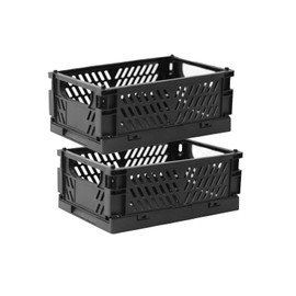 Tixill 2-Pack Mini Foldable Plastic Storage Box Mini Plastic Baskets for Organizing and Storage for Home Kitchen Bedroom Bathroom Office. (Black, 5.9x3.8x2.2)