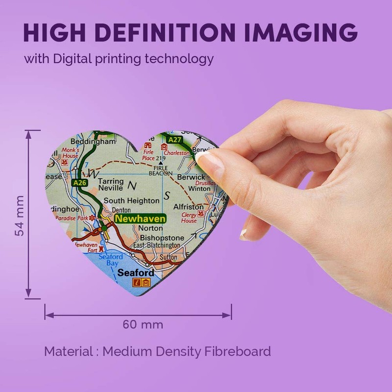 1 x Heart MDF Magnets - Newhaven Travel Holiday Map