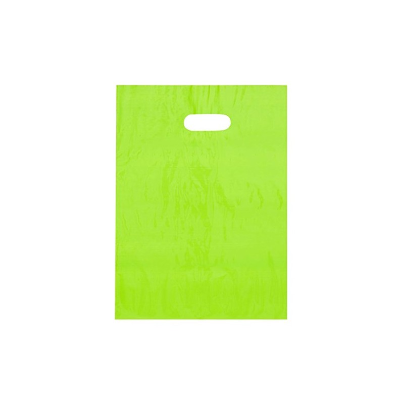 9x12 Lime Green Die Cut Handle Plastic Shopping Bags 100/cs