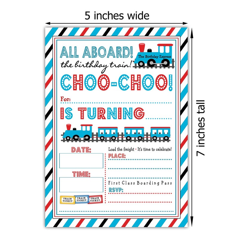 Train Themed Birthday Party Invitation - Set of 20 with