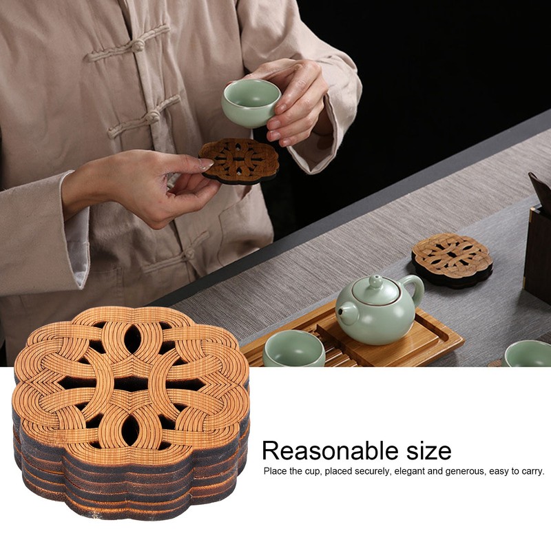 6PCS Bamboo Coaster Teacup Mat AntiScald Heat Insulation Pad Tea