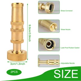 YQkangzhu 2Pcs Solid Brass Hose Nozzle, Adjustable Metal Twist Hose Nozzle, Heavy Duty High Pressure Garden Hose Sprayer Nozzle with 6 Hose Rubber Washers for Car Wash, Watering Flower, Garden, Lawn