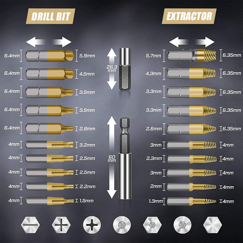 Gifts for Men, 22PCS Upgraded Titanium Damaged Screw Extractor Set