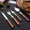 Forks and Spoons Silverware Set, HAPPY KIT Wooden Handle Flatware
