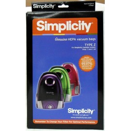 Simplicity SZH-6 Jill Canister Vacuum Replacement Bags with Certified Hepa Media, Fits with Simplicity Jill, Jack, and Snap Bagged Vacuum Canister Models, Type Z Bags, 6-pack Set