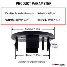 RhinoTuning 4 PCS 54.5 mm Wheel Center Caps Compatible With 2002-2012 Mini Cooper 2011-2012 Countryman, OD: 2.14 in / 54.5 mm ID: 1.73 in / 44 mm Black Hub Caps Wheel Trims
