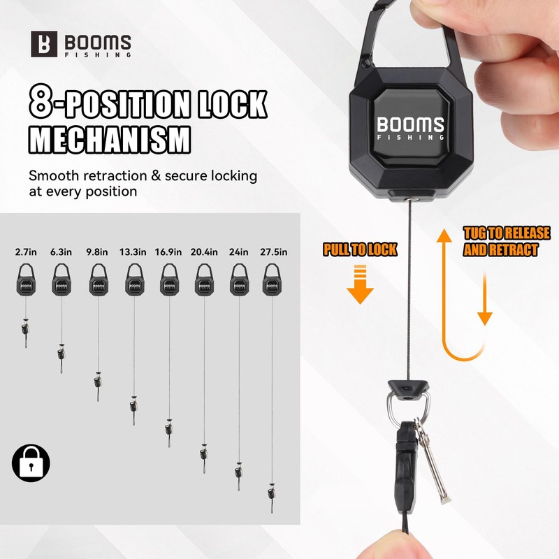 Booms Fishing Locking Zinger Retractor: 2 Pack Retractable Keychain, RG4