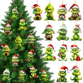 Vautvis Pack of 12 Christmas Tree Decorations, G-rinch Decoration, Christmas Elf Decoration, G-rinch Hanging Ornament, Pendant Christmas Decoration for Home, Holiday, Party
