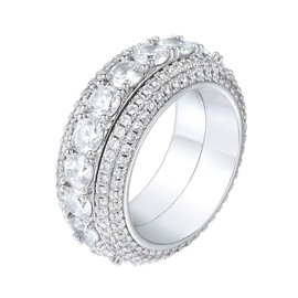 PY BLING Hip Hop White Golden Plated Iced Out CZ Rotatable Tennis Ring Simulated Diamond Eternity Engagement Wedding Band for Men and Women (9)