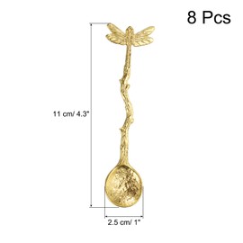 sourcing map 8pcs Retro Dragonfly Spoon, 4.3 Inch Coffee Spoon, Stirring Spoon, Tea Spoon, Dessert Spoon, Curve Handle Spoon Kitchen Gadget, Gold