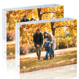 2 Pack 4x6 Acrylic Picture Frames - 20% Thicker Double Sided Magnetic Frame with UV Protection - Freestanding Clear Frameless Display for Tabletops - Modern Photo Frame Set for Home & Office Decor