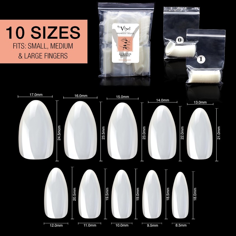 By Vixi 600 MEDIUM ALMOND NAILS, FREE GLUE AND PREPARATION