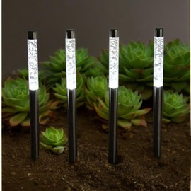 Dapo 4 x Outdoor Solar Garden Light Lamp Bubble, Height: 34.5 cm, Ground Spike 12 cm, Solar Way Flower Pot Flower Bed Lawn Light Stick (Cool White)