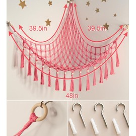 Stuffed Animal Hammock Corner - Toy Storage Hammock Plushie Net Hanging Organizer - Pink Room Decor for Teen Girls - Cute Bedroom Aesthetic Nursery Kids Baby Toddler