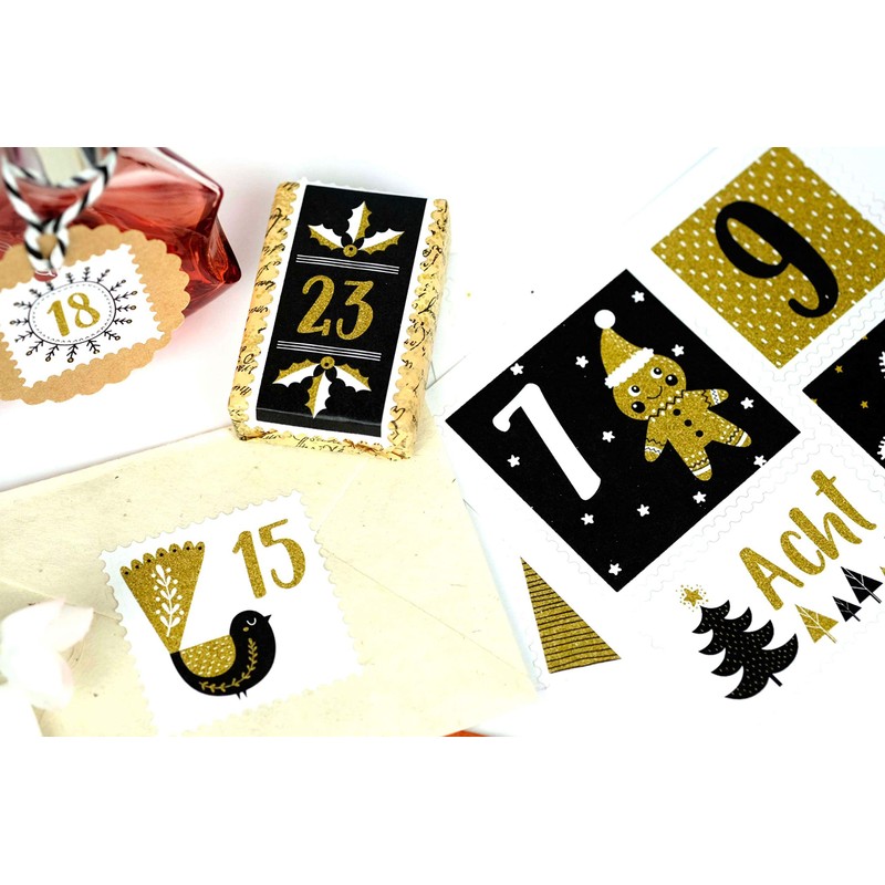 Papierdrachen 24 Advent Calendar Number Stickers – Stamp Gold No.