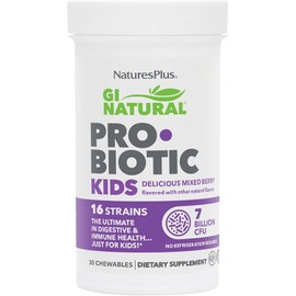 NaturesPlus GI masticables probióticos naturales para niños – 30 unidades – sabor a bayas mixtas – Soporta digestivo, inmune, respiratorio y salud de la piel – 16 cepas probióticas vivas – sin gluten – 30 porciones