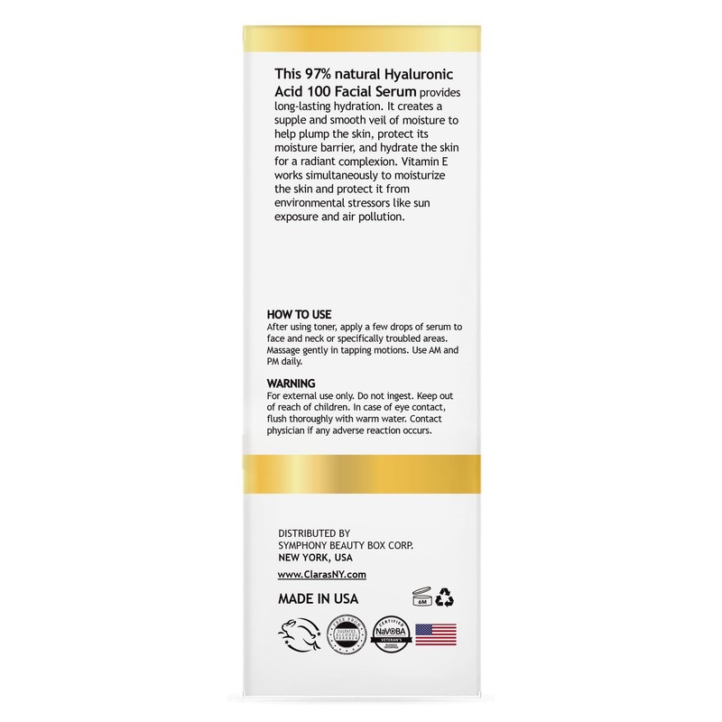 Clara's New York Advanced Hydrating Hyaluronic Acid 100 Facial Serum,