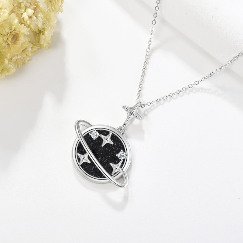 ONEFINITY Saturn Planet Necklace 925 Sterling Silver Planet Space Pendant