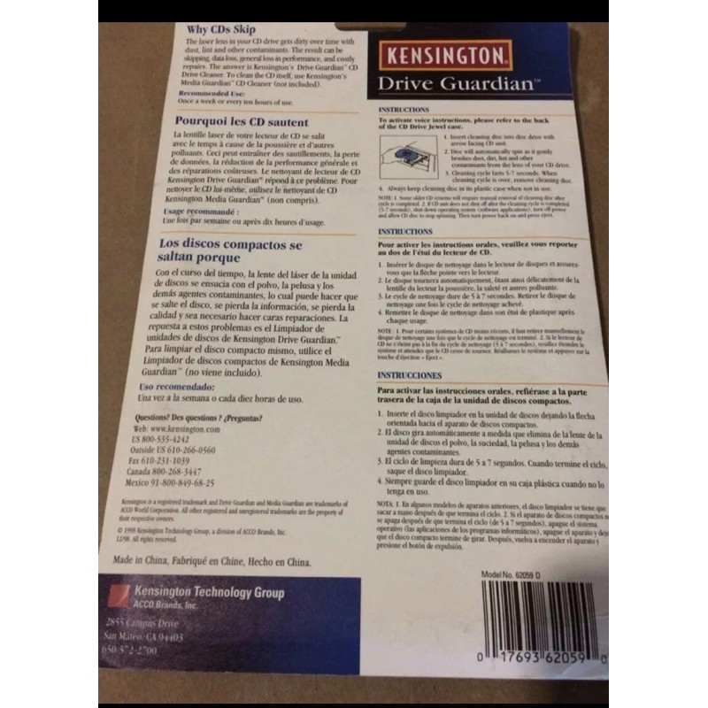 KENSINGTON Drive Guardian CD Drive Cleaner w/ On-Disc Voice Instruction