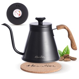 Harriet Gooseneck Kettle with Thermometer for Pour Over Coffee and Tea, 37 fl oz, Stainless Steel, Durable 3-Layer Base, Ideal Spout for Precision Pouring, Compatible with all Stove Tops, Black
