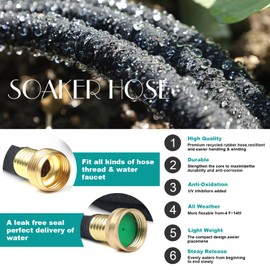 YANEYAN 100 FT Soaker Hose 1/2" Heavy Duty Garden Hose to Save 70% Water Drip Irrigation Kit for Lawn/Yard Landscaping Beds (100FT)