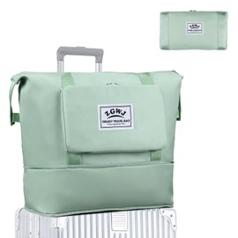 Expandable Travel Tote Bag for Women - Foldable Overnight Weekender, Carry-On, Hospital & Workout Bag - Fits Spirit Airlines Personal Item Size - Lightweight & Durable with Trolley Sleeve, Green
