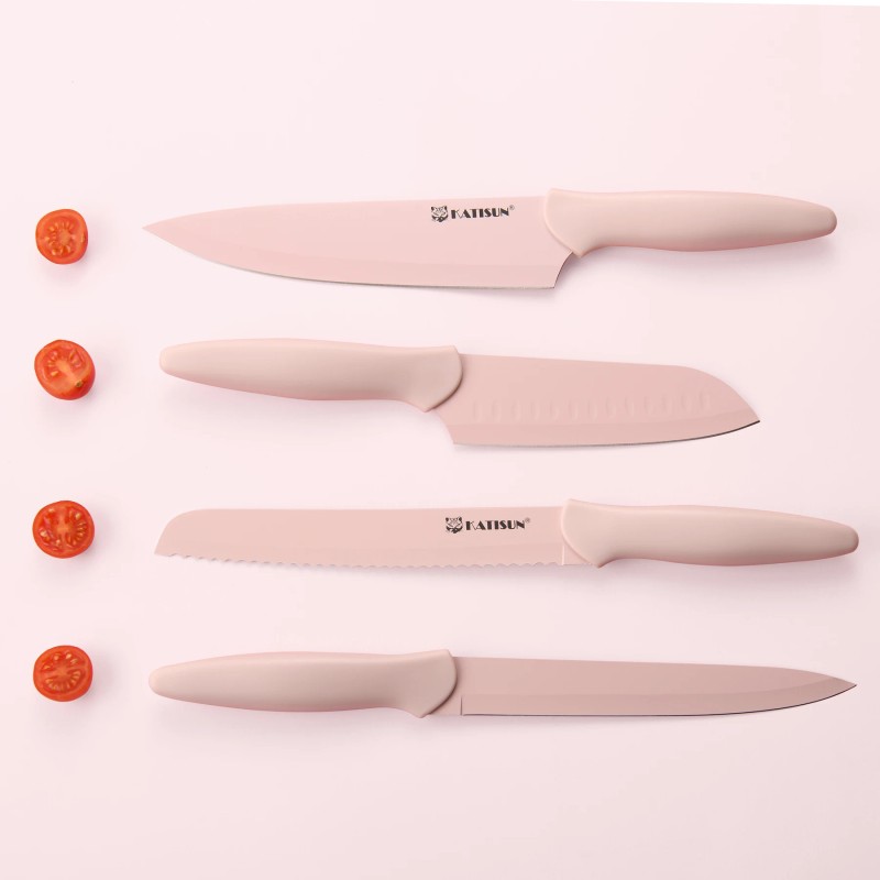 Full Pink 14 Pcs Carbon Steel Kitchen Knives Chef Kitchen