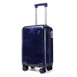 Somago 4 Piece Kid's Luggage with Backpack Set for Boys Girls Spinner 18" Hardside PC Rolling Carry on Suitcase with TSA Lock Seashell Pattern (Navy Blue)