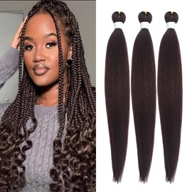 QIANHER Dark Burgundy Braiding Hair Pre Stretched Braiding Hair EZ Braids 3Packs/Lot 26 inch Women Braids Hot Water Setting Synthetic Hair Extension Crochet Braiding Yaki Straight Texture (#99J)