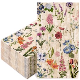 FYSUIMU 50 Pcs Retro Floral Guest Napkins Vintage Wildflower Disposable Napkins Colorful Flower Dinner Hand Paper Napkins for Bathroom Spring Wedding Party Table Supplies