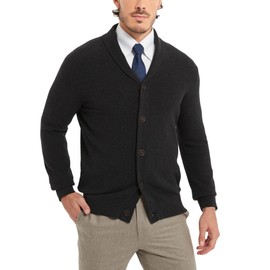 Kallspin Men's Pure Cotton Cardigan Sweater Button Down Shawl Collar Cardigan Casual Knitwear (Charcoal M)