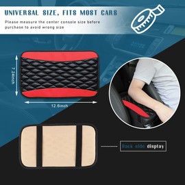 Ziciner Leather Car Center Console Armrest Pad, PU Waterproof Auto Seat Box Cover Protector, Hand Rest Cushion Protection Pad, Vehicles Interior Accessories Universal for Car,SUV (Red)