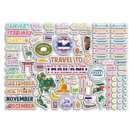 A4 Sticker Sheet Thailand Landmarks Vinyl Stickers - Thai Phuket Asia City Diary Travel Holiday Months Labels Scrapbook Journal #81382
