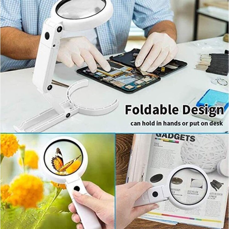 VERIMP 5X Handheld Magnifier Illuminated Desktop Handheld Magnifying Glass Reading