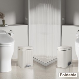 rejomiik Small Bathroom Trash Can with Lid 2.1 Gallon Soft Close Step Slim Garbage Can Waste Bin for Office, Bedroom, Kitchen, White