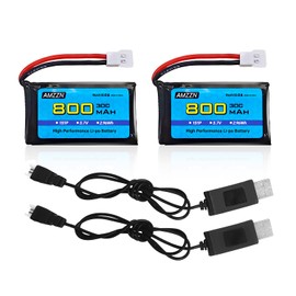 AMZZN 2PCS 3.7V 800mAh 30C Lipo Battery with USB Charging Cable Molex Plug for SYMA X5C X5SW H5C V931 U45W SS40 RC Drone Compatible with Most Four Axis Aircraft Batteries (2PCS Battery+2 USB)