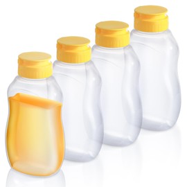 Sekonow 4Pcs 10oz Clear Plastic Honey Bottles, Refillable Empty Honey Container, Honey Squeeze Bottle Jar with Leak Proof Flip-Top Lids for Storing and Dispensing, Dishwasher Safe