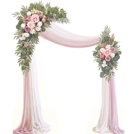 Muhanjia Artificial Wedding Arch Flowers Kit(Pack of 4),2Pcs Artificial Flower Arch Decor, 2Pcs Chiffon Fabric Drapes, Ceremony Decoration, Floral Outdoor Party Decor (Dusty Rose & Champagne)