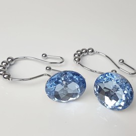 12pcs Ligth Blue Bathroom Accesorries Hooks for Curtains Ring Hanging Glide Double Hooks Bluette Shower Curtain Hook Blueh Round Curtain Hook Metal Poles Curtain Ring Rhinestones