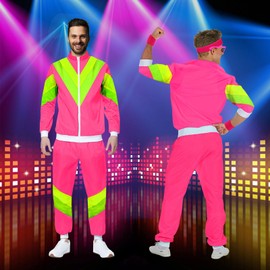 ATOWORLD 90er 80er Jahre Outfit Herren Damen Mottoparty Kostüm Kostüm 80er Jahre Trainingsanzug Jacke Hose Anzug 80er Accessoire 80er Jahre Kleidung Herren Frauen Rocker Vintage Bad Taste Kostüm für Karneval S