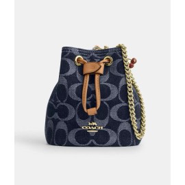 Coach NWT Coach Drawstring Wristlet In Signature Denim Gold/Denim Blue Natural CZ031