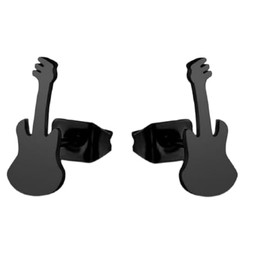 Simple Guitar Earrings Stainless Steel for Women Men Cute Music Lover Cartilage Pierced Hypoallergenic Tiny Studs (Black, 12 * 5MM)