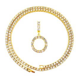 HH BLING EMPIRE Gold Silver Diamond Initial Necklaces for Women, Iced Out Initial Letter Pendants with Cz Diamond Tennis Necklace Chains, Alphabets A to Z letter necklace 18 Inch (O-Gold)