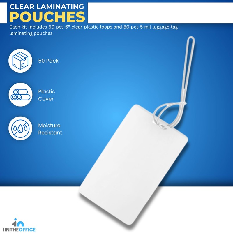 1InTheOffice Clear Laminating Pouch with Loop Attachment, Luggage Tag Style