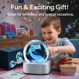 Zerelys 3D Axolotl Crystal Ball Night Light for Boys Girls, 3.15 Inch LED Crystal Lamp with Automatic Rotating Light Led Base, Birthday Gift for Kids, Bedroom Decor with Gift Box(Axolotl)