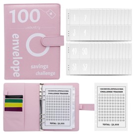 FuninCrea Budget Planner Challenge Ring Binder A5 Savings Book for Money, Budget Binder Leather Money Saving Challenge Booklet Saving Savings Book with Money Envelope and Tracking Label for Money