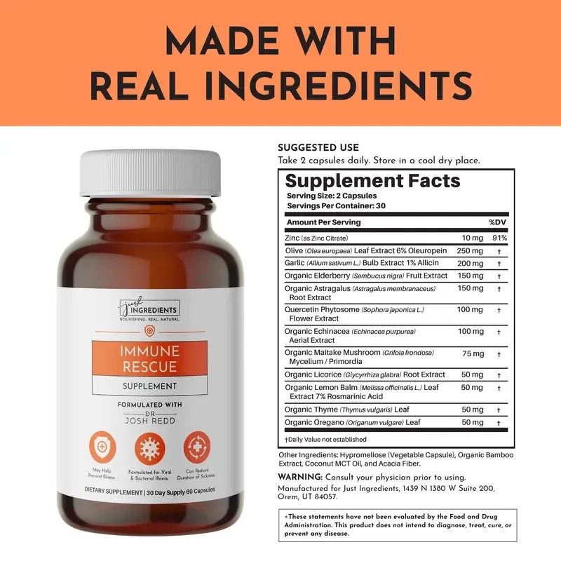 Just Ingredients Immune Rescue Supplement – Daily Support for Immunity,