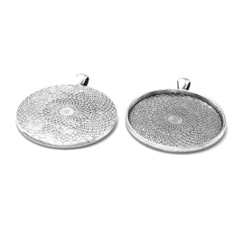 Vintageparts Antique Silver Tone Setting for 40mm Cabochons - Set of 2 - DIY Jewellery Making