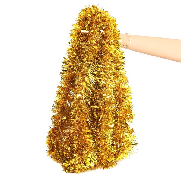 LOKIPA Gold Christmas Tinsel Garland,10M Xmas Metallic Chunky Tinsel Garland for Christmas Tree Decorations Supplies